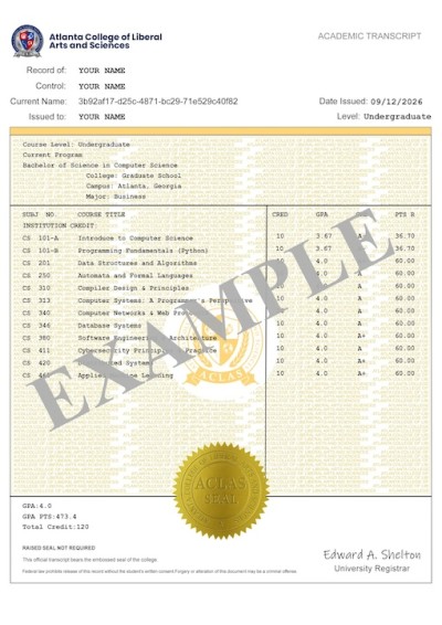 academic transcript sample